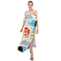 Seamless-pattern-vector-with-animals-cartoon Maxi Chiffon Cover Up Dress by uniart180623