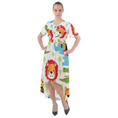 Seamless-pattern-vector-with-animals-cartoon Front Wrap High Low Dress by uniart180623
