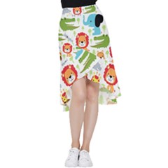 Seamless-pattern-vector-with-animals-cartoon Frill Hi Low Chiffon Skirt by uniart180623