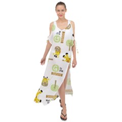 Vector-pattern-with-cute-giraffe-cartoon Maxi Chiffon Cover Up Dress by uniart180623