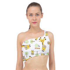 Vector-pattern-with-cute-giraffe-cartoon Spliced Up Bikini Top  by uniart180623