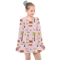 Cute-tiger-car-safari-seamless-pattern Kids  Long Sleeve Dress by uniart180623