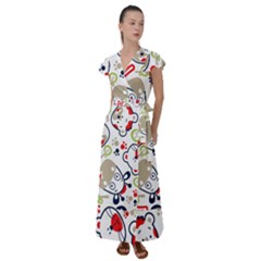 Animals-pattern Flutter Sleeve Maxi Dress by uniart180623