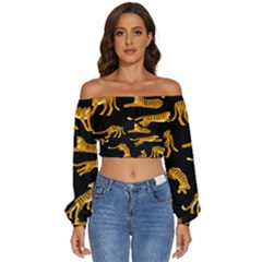 Seamless-exotic-pattern-with-tigers Long Sleeve Crinkled Weave Crop Top by uniart180623
