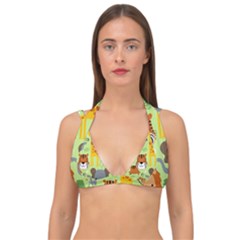 Seamless-pattern-vector-with-animals-wildlife-cartoon Double Strap Halter Bikini Top by uniart180623