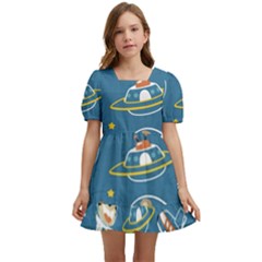 Seamless-pattern-funny-astronaut-outer-space-transportation Kids  Short Sleeve Dolly Dress by uniart180623