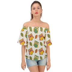 Background-with-owls-leaves-pattern Off Shoulder Short Sleeve Top by uniart180623