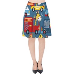Seamless-pattern-vehicles-cartoon-with-funny-drivers Velvet High Waist Skirt by uniart180623