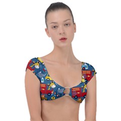 Seamless-pattern-vehicles-cartoon-with-funny-drivers Cap Sleeve Ring Bikini Top by uniart180623