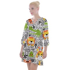 Seamless-pattern-with-wildlife-cartoon Open Neck Shift Dress by uniart180623