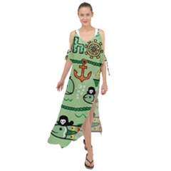 Seamless-pattern-fishes-pirates-cartoon Maxi Chiffon Cover Up Dress by uniart180623