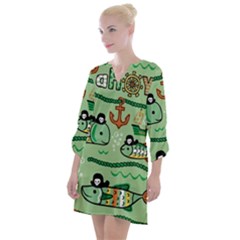Seamless-pattern-fishes-pirates-cartoon Open Neck Shift Dress by uniart180623