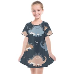 Dino Art Pattern Design Wallpaper Background Kids  Smock Dress by uniart180623