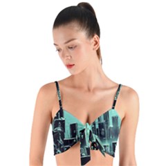 Buildings City Urban Destruction Background Woven Tie Front Bralet by uniart180623