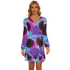 Cookies Chocolate Cookies Sweets Snacks Baked Goods Long Sleeve Waist Tie Ruffle Velvet Dress by uniart180623
