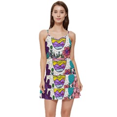 Rainbow Fun Cute Minimal Doodle Drawing Unique Short Frill Dress by uniart180623