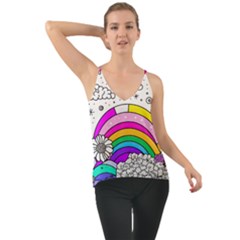 Rainbow Fun Cute Minimal Doodle Drawing Art Chiffon Cami by uniart180623