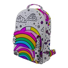 Rainbow Fun Cute Minimal Doodle Drawing Art Flap Pocket Backpack (large) by uniart180623