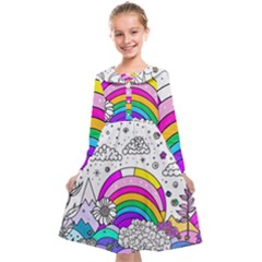 Rainbow Fun Cute Minimal Doodle Drawing Art Kids  Midi Sailor Dress by uniart180623