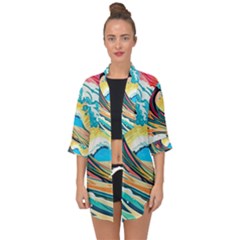 Waves Ocean Sea Tsunami Nautical Arts Open Front Chiffon Kimono by uniart180623