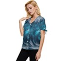 Tsunami Waves Ocean Sea Water Rough Seas Bow Sleeve Button Up Top View2