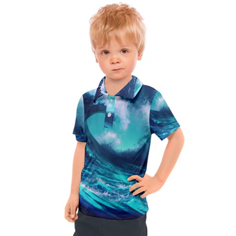 Tsunami Tidal Wave Ocean Waves Sea Nature Water Kids  Polo Tee by uniart180623