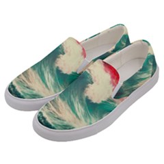 Storm Tsunami Waves Ocean Sea Nautical Nature Painting Men s Canvas Slip Ons by uniart180623