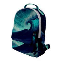 Ai Generated Waves Ocean Sea Tsunami Nautical Fantasy Flap Pocket Backpack (large) by uniart180623