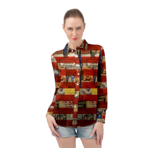 Usa Flag United States Long Sleeve Chiffon Shirt by uniart180623