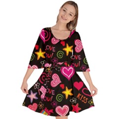 Multicolored Love Hearts Kiss Romantic Pattern Velour Kimono Dress by uniart180623