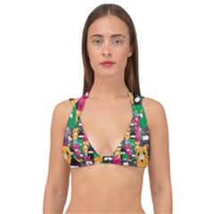 Cat Funny Colorful Pattern Double Strap Halter Bikini Top by uniart180623