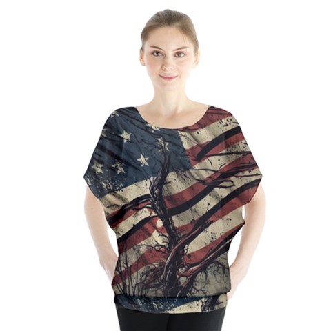 Flag Usa American Flag Batwing Chiffon Blouse by uniart180623