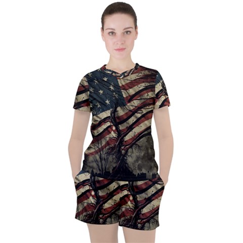 Flag Usa American Flag Women s Tee And Shorts Set by uniart180623