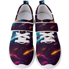 Night Sky Neon Spaceship Drawing Men s Velcro Strap Shoes by Ravend