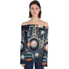 Technology Robot Internet Processor Off Shoulder Long Sleeve Top by Ravend
