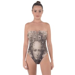 Cyborg Robot Future Drawing Poster Tie Back One Piece Swimsuit by Ravend