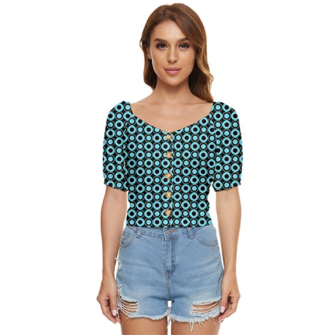 Mazipoodles Blue Donuts Polka Dot Button Up Blouse by Mazipoodles