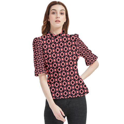 Mazipoodles Red Donuts Polka Dot  Frill Neck Blouse by Mazipoodles