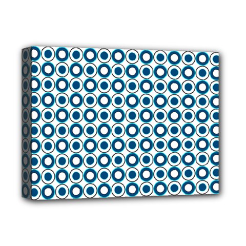 Mazipoodles Dusty Duck Egg Blue White Donuts Polka Dot Deluxe Canvas 16  X 12  (stretched)  by Mazipoodles