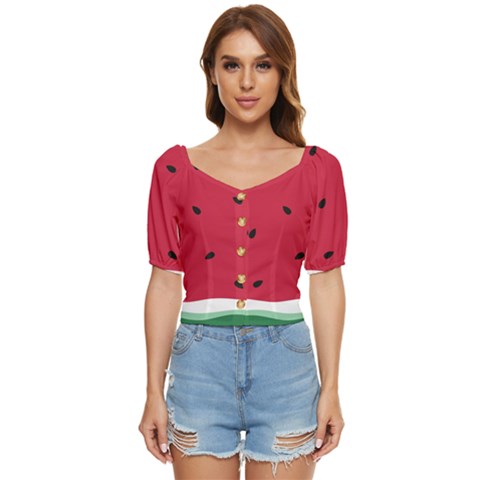 Minimalist Summer Watermelon Wallpaper Button Up Blouse by Ravend