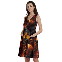 Dragon Art Fire Digital Fantasy Sleeveless Dress With Pocket by Celenk