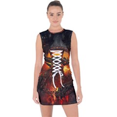 Dragon Art Fire Digital Fantasy Lace Up Front Bodycon Dress by Celenk