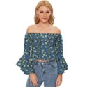 Lotus Bloom In The Calm Sea Of Beautiful Waterlilies Off Shoulder Flutter Bell Sleeve Top View1