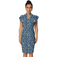 Lotus Bloom In The Calm Sea Of Beautiful Waterlilies Vintage Frill Sleeve V-neck Bodycon Dress by pepitasart