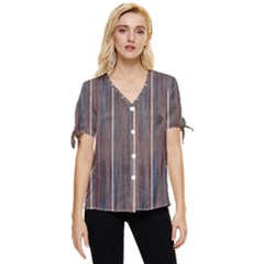 Dark Digital Wood Like Bow Sleeve Button Up Top by ConteMonfrey