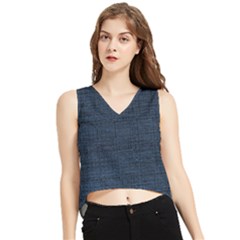 Digital Dark Blue Linen V-neck Cropped Tank Top by ConteMonfrey