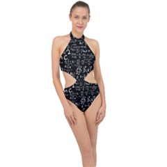 E=mc2 Text Science Albert Einstein Formula Mathematics Physics Halter Side Cut Swimsuit by uniart180623