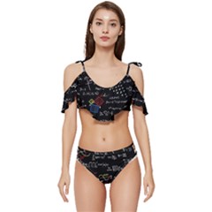 Black Background With Text Overlay Mathematics Formula Board Ruffle Edge Tie Up Bikini Set	 by uniart180623