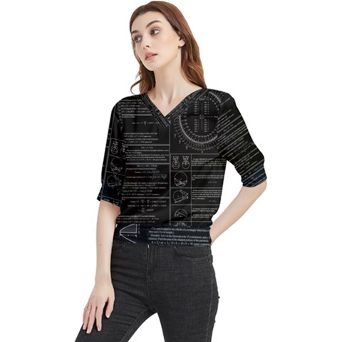 Black Background With Text Overlay Mathematics Trigonometry Quarter Sleeve Blouse by uniart180623
