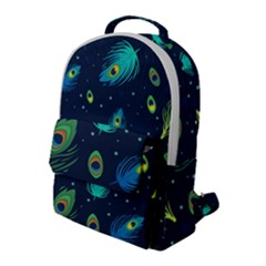 Blue Background Pattern Feather Peacock Flap Pocket Backpack (large) by uniart180623